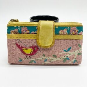 Fossil Kelly Icon Bird Floral Design Card Wallet Yellow Pink Teal